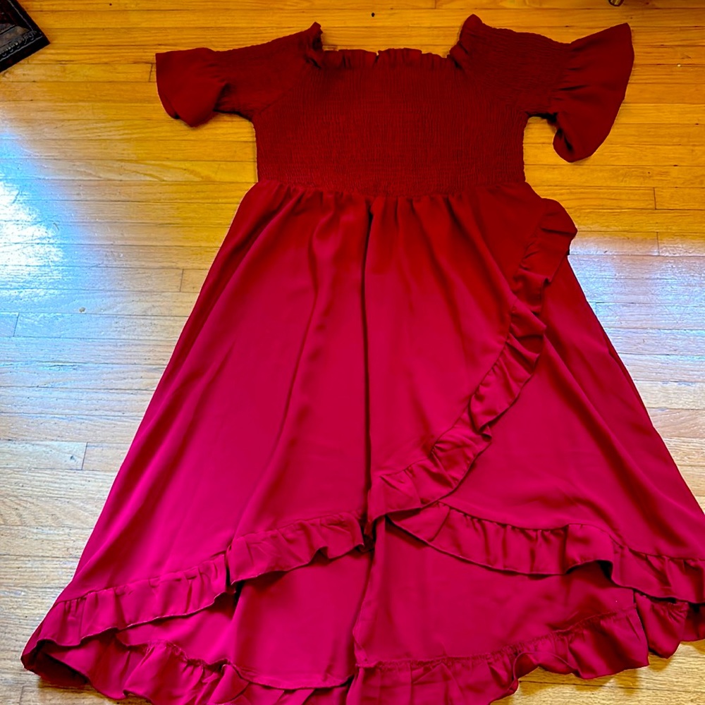 NWOT! SHEIN Curve Deep Red Dress, Size 16, Romantic and Ruffled ♥️ Soooo cute